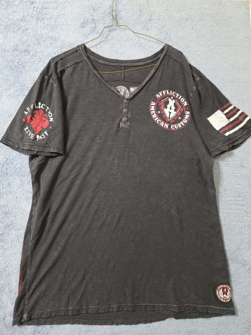 Affliction 3XL Men's American Customs Arlen Ness Short Sleeve Henley Shirt Black